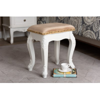 Baxton Studio HL7B-A026-Stool Isabella Classic and Traditional French Beige Velvet Fabric Upholstered and White Finished Wood Ottoman Stool